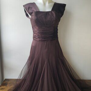 Deep Chocolate Espresso Burgundy Brown Camille la Vie formal dress